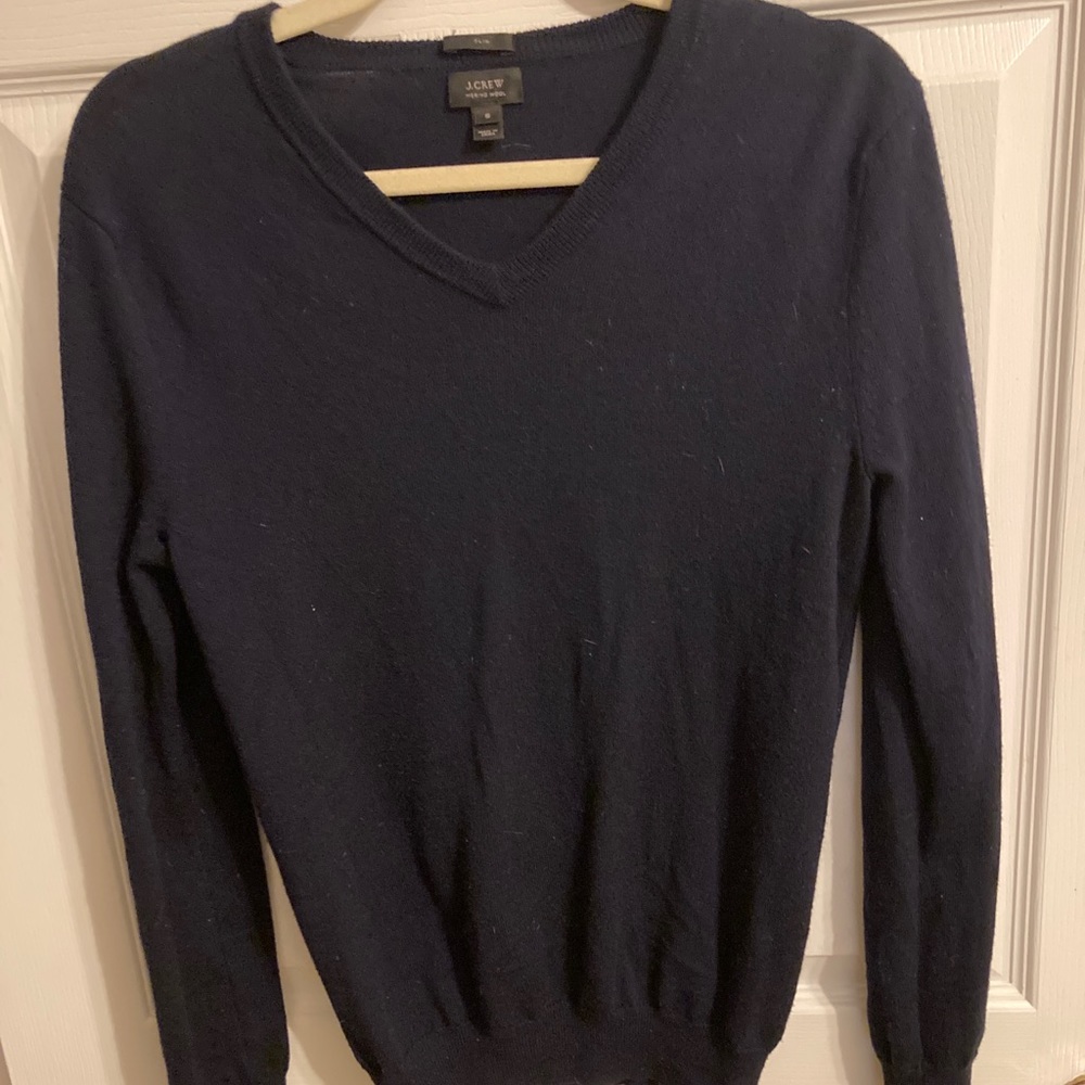 J Crew Merino Wool Navy V Neck Sweater